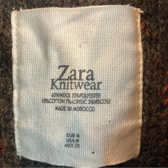 ZARA KNIT Sz S Thick Knit Knee Length Double Breasted Heather Brown Unlined Coat - Picture 4 of 15